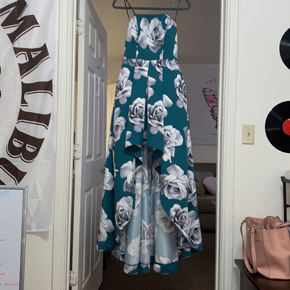 Emerald Green High-Low Rose Prom Dress